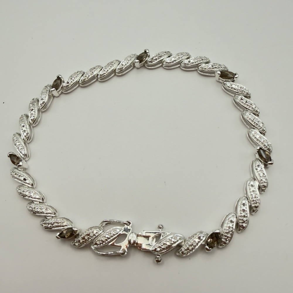 Vintage Ross Simons 925 Sterling Silver Tennis Bracelet Smoky Quartz 8"